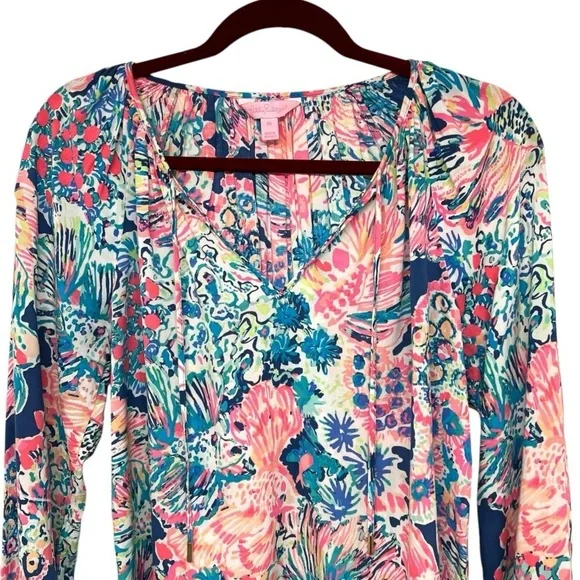 Lilly Pulitzer Sorella Long Sleeve Fish Print Pullover Top Women’s Medium - Picture 3 of 12